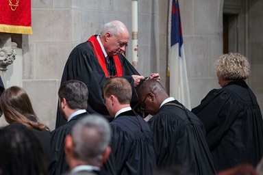 Bishop David Graves commissions the Rev. Shadreck Kagoro alongside four other provisional elders at the Alabama-West Florida Annual Conference in June. The Lewis Center for Church Leadership has released its annual report on clergy ages. With 6.5% of its elders under the age of 35, the Alabama-West Florida Conference is tied for 10th this year among the denomination’s 53 U.S. conferences in its percentage of young elders. Photo by Luke Lucas, Alabama-West Florida Conference.  Bishop David Graves commissions the Rev. Shadreck Kagoro alongside four other provisional elders at the Alabama-West Florida Annual Conference in June. The Lewis Center for Church Leadership has released its annual report on clergy ages. With 6.5% of its elders under the age of 35, the Alabama-West Florida Conference is tied for 10th this year among the denomination’s 53 U.S. conferences in its percentage of young elders. Photo by Luke Lucas, Alabama-West Florida Conference.