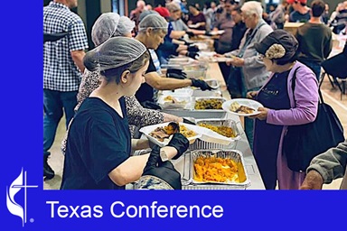 Volunteers at Klein United Methodist Church in Spring, Texas, spend Monday through Wednesday cooking turkey and preparing side dishes before welcoming guests on Thanksgiving Day. Photo courtesy of The Texas Conference. Volunteers at Klein United Methodist Church in Spring, Texas, spend Monday through Wednesday cooking turkey and preparing side dishes before welcoming guests on Thanksgiving Day. Photo courtesy of The Texas Conference.