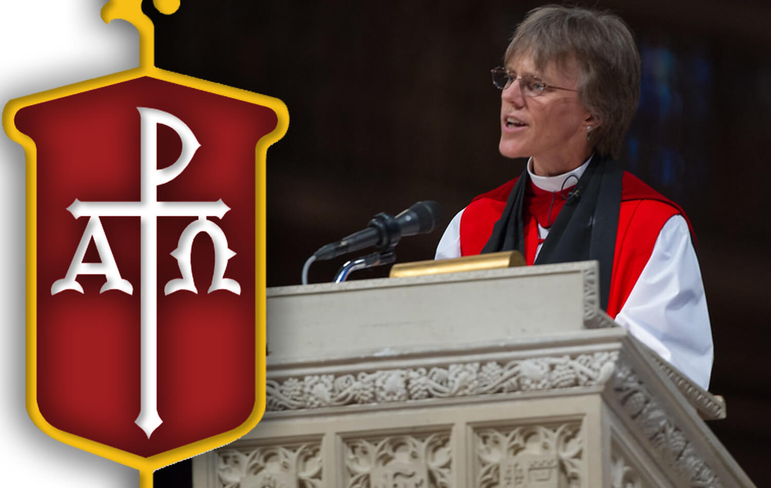 El Comité de Fe y Constitución de La Iglesia Metodista Unida expresó su apoyo a la Obispa Mariann Edgar Budde, a través de una carta firmada por el Obispo David A. Bard, presidente de dicho organismo. En la foto de archivo, la obispa pronuncia la homilía durante un servicio en la Catedral de Washington en 2019. Foto original cortesía de Paul E. Alers, NASA. Ilustración Rev. Gustavo Vasquez, Noticias MU.