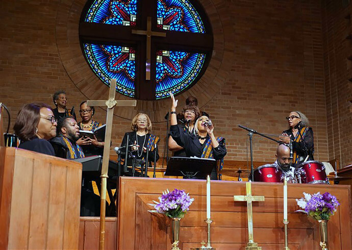 A choir sings at Trinity United Methodist Church in Houston. The congregation originated from a small mission organized in 1848 for slave members of what is now First United Methodist Church. Trinity, the oldest Black church in Houston, was chartered by freed slaves in 1865. It has played a key role in the city’s history as a source of Christian life, leadership, community development and education, spawning major institutions such as Wiley College and Texas Southern University. File photo by Troy Griffin, courtesy of Trinity United Methodist Church.