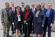 Members of the 2024-2028 Judicial Council are (front row, from left) the Rev. Jonathan Ulanday; the Rev. Susan Henry-Crowe, president; the Rev. Angela Brown, secretary; and Molly Hlekani Mwayera; (back row, from left) Bill Waddell; Andrew Vorbrich; the Rev. Øyvind Helliesen; the Rev. Luan-Vu Tran; and Harriett Olson. The Judicial Council released decisions from its spring docket on April 29. Photo by Linda Bloom, UM News. Members of the 2024-2028 Judicial Council are (front row, from left) the Rev. Jonathan Ulanday; the Rev. Susan Henry-Crowe, president; the Rev. Angela Brown, secretary; and Molly Hlekani Mwayera; (back row, from left) Bill Waddell; Andrew Vorbrich; the Rev. Øyvind Helliesen; the Rev. Luan-Vu Tran; and Harriett Olson. The Judicial Council released decisions from its spring docket on April 29. Photo by Linda Bloom, UM News.