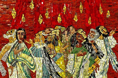 Un mosaico representa al Espíritu Santo descendiendo sobre los apóstoles de Cristo en forma de lenguas llameantes. Los/as obispos/as metodistas unidos/as han publicado un estudio bíblico de ocho semanas titulado "Pueblo de Pentecostés", cuyo objetivo es ayudar a todos/as los/as miembros de la iglesia a experimentar la renovación del Espíritu Santo. Imagen de Holger Schué, cortesía de Pixabay. Un mosaico representa al Espíritu Santo descendiendo sobre los apóstoles de Cristo en forma de lenguas llameantes. Los/as obispos/as metodistas unidos/as han publicado un estudio bíblico de ocho semanas titulado "Pueblo de Pentecostés", cuyo objetivo es ayudar a todos/as los/as miembros de la iglesia a experimentar la renovación del Espíritu Santo. Imagen de Holger Schué, cortesía de Pixabay.