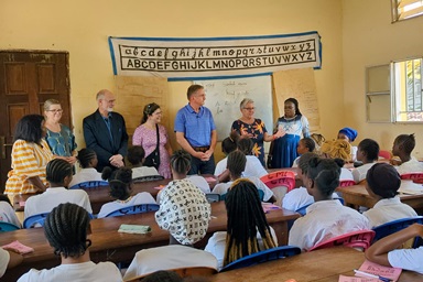 The Rev. Birgitte French (second from right) of the Tennessee-Western Kentucky Conference addresses a class at the Mama Lynn Center in Kindu, Congo. The center provides training to vulnerable women and girls. During a visit with other members of a United Methodist delegation from the U.S. in September, French expressed her joy at strengthening the conference’s partnership with eastern Congo. Photo by Chadrack Tambwe Londe, UM News. The Rev. Birgitte French (second from right) of the Tennessee-Western Kentucky Conference addresses a class at the Mama Lynn Center in Kindu, Congo. The center provides training to vulnerable women and girls. During a visit with other members of a United Methodist delegation from the U.S. in September, French expressed her joy at strengthening the conference’s partnership with eastern Congo. Photo by Chadrack Tambwe Londe, UM News.