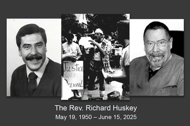 The Rev. Dr. Richard Huskey died one day after being ordained an elder in full connection in The United Methodist Church. He is pictured at left upon his seminary graduation in 1974. At center, Huskey attends a 1977 rally to support an ordinance that banned discrimination in employment and housing in St. Paul, Minn. He had selected the photo to represent his time in ministry. At right is Huskey in 2014. Photos are courtesy of Huskey; the 2014 photo is via the LGBTQ Religious Archives Network.  The Rev. Dr. Richard Huskey died one day after being ordained an elder in full connection in The United Methodist Church. He is pictured at left upon his seminary graduation in 1974. At center, Huskey attends a 1977 rally to support an ordinance that banned discrimination in employment and housing in St. Paul, Minn. He had selected the photo to represent his time in ministry. At right is Huskey in 2014. Photos are courtesy of Huskey; the 2014 photo is via the LGBTQ Religious Archives Network.