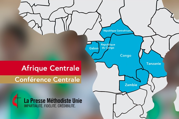 Une carte montre la Conférence Centrale d'Afrique Centrale, anciennement connue sous le nom de Conférence Centrale du Congo. La conférence Centrale se réunit du 10 au 13 juillet à Kitwe, en Zambie. Les délégués éliront trois Evêques, deux pour succéder à des Evêques sortants et un ajouté à la Conférence Centrale par la Conférence Générale de l'année dernière. Graphique de Ben Ward, UM News. Une carte montre la Conférence Centrale d'Afrique Centrale, anciennement connue sous le nom de Conférence Centrale du Congo. La conférence Centrale se réunit du 10 au 13 juillet à Kitwe, en Zambie. Les délégués éliront trois Evêques, deux pour succéder à des Evêques sortants et un ajouté à la Conférence Centrale par la Conférence Générale de l'année dernière. Graphique de Ben Ward, UM News.