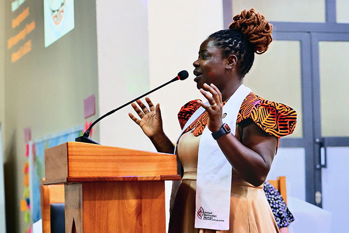 Deaconess Leah Wandera delivers an address during the Africa Region Deaconess/Home Missioner consecration event held July 8-12 in Tanzania. Wandera serves as Africa Region coordinator for the Deaconess/Home Missioner Office, which is supported by United Women in Faith. Photo by Gad Maiga, UM News.