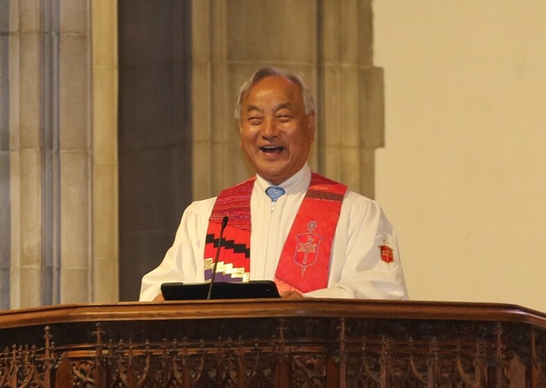 2025년 8월 6일, 연합감리교회 오하이오 감독구의 정희수 감독이 <오하이오·한국 및 그 너머의 감리교 선교 기념대회>에서 “아름다운 희생을 기리며”라는 제목으로 설교하고 있다. 사진, 김응선(Thomas E. Kim), 연합감리교뉴스. 