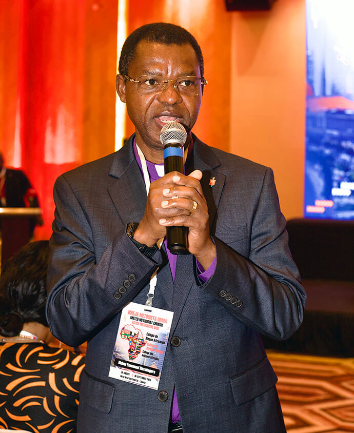 Bishop Emmanuel Sinzohagera of the Burundi-Rwanda Episcopal Area speaks during the Africa Colleges of Bishops meeting in Luanda, Angola. Sinzohagera said the gathering offered leaders an opportunity to share experiences and learn from each other. Photo by Geraldo Martins, West Angola Conference.