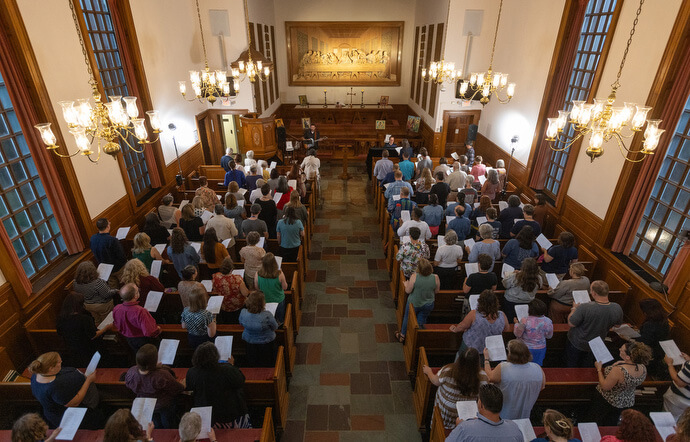 Participants in the 2025 United Methodist Church Deacons Gathering celebrate opening worship at the Upper Room Chapel in Nashville, Tenn. Photo by Mike DuBose, UM News.