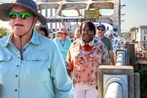 Members of four annual conferences in the U.S. Northeast cross the Edmund Pettus Bridge in Selma, Ala., where police attacked peaceful marchers on March 7, 1965, on what is known as Bloody Sunday. The visit was part of the group’s July 12-19 Civil Rights Journey, a tour of sacred sites of the Civil Rights Movement. Photo by Jeannie Schott, Western Pennsylvania Conference. Members of four annual conferences in the U.S. Northeast cross the Edmund Pettus Bridge in Selma, Ala., where police attacked peaceful marchers on March 7, 1965, on what is known as Bloody Sunday. The visit was part of the group’s July 12-19 Civil Rights Journey, a tour of sacred sites of the Civil Rights Movement. Photo by Jeannie Schott, Western Pennsylvania Conference.