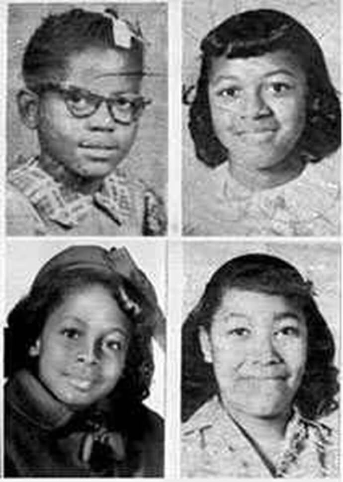 On Sept. 15, 1963, four girls lost their lives as they prepared to worship inside 16th Street Baptist Church of Birmingham, Ala. Addie Mae Collins (top, left); Cynthia Wesley (top, right); Carol Denise McNair (bottom, left) and Carole Robertson were killed in a bombing committed by a white supremacist terrorist group. The church is among the historic locations on the U.S. Civil Rights Trail. Photo courtesy of Wikimedia Commons.