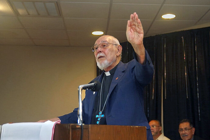 Retired Bishop Joel Martínez delivers one of the keynote addresses at the 120th anniversary celebration of La Trinidad United Methodist Church in May. Martínez, the second Hispanic United Methodist bishop in the denomination, was a member of La Trinidad with his family. Photo by the Rev. Gustavo Vasquez, UM News.