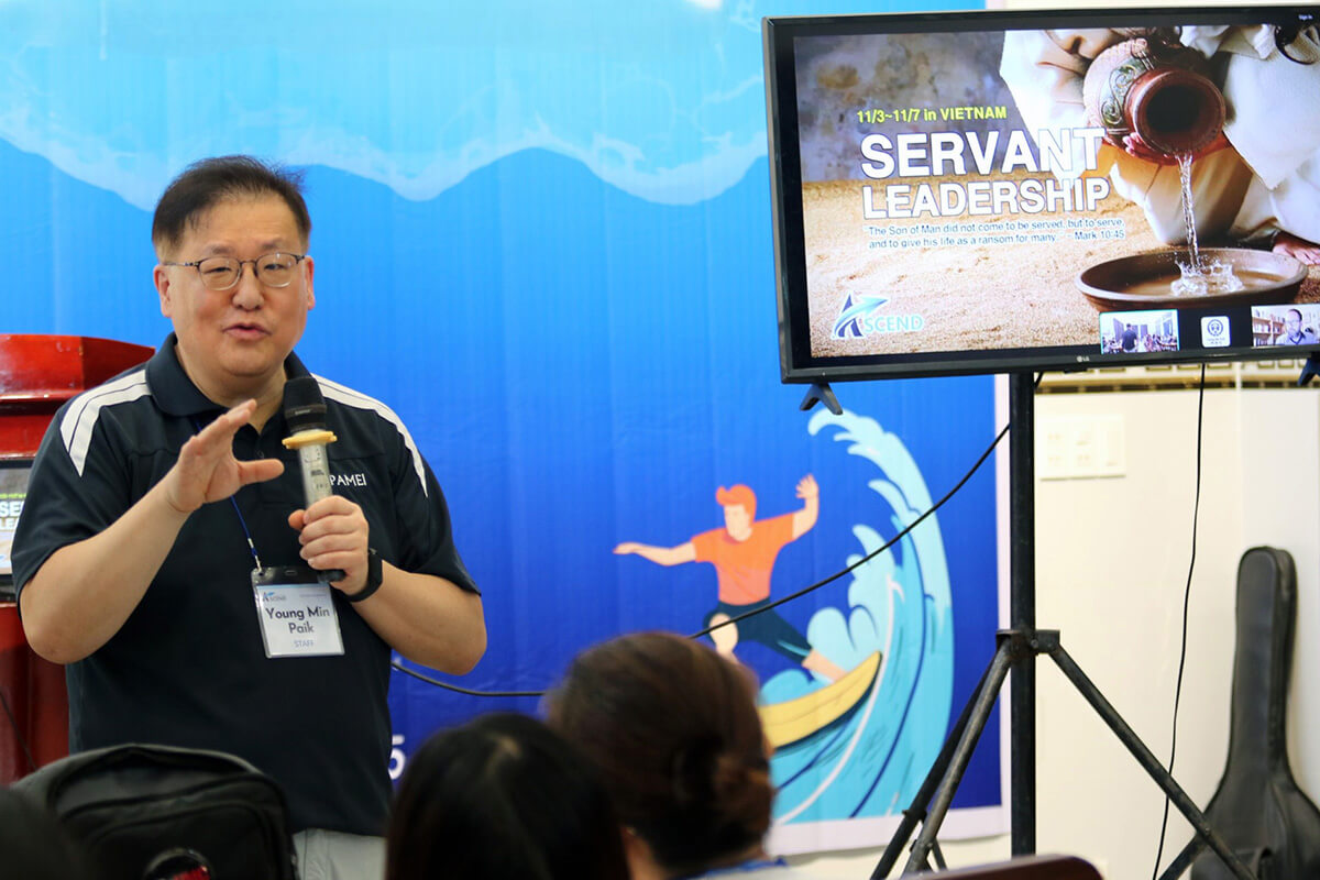 The Rev. Young Min Paik, Lead Hub director for South Korea for the United Methodist Board of Higher Education and Ministry, delivers a lecture during ASCEND 2025. The Nov. 3-7 Asian young adults leadership training brought together Methodist young adults from Cambodia, Laos, Mongolia and Vietnam for a week of study, worship and hands-on learning. Photo by the Rev. Thomas E. Kim, UM News.