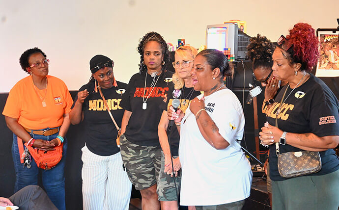 Members of Mothers of Murdered Columbus Children give a presentation Sept. 20 during a gathering at Wild Goose Creative in Columbus, Ohio. The group receives support from Cityview Church, a United Methodist church in the city. The denomination’s East and West Ohio conferences have set a goal of reaching young, diverse people in their communities and ultimately planting 100 new faith communities by 2029. Photo by Jim Patterson, UM News.