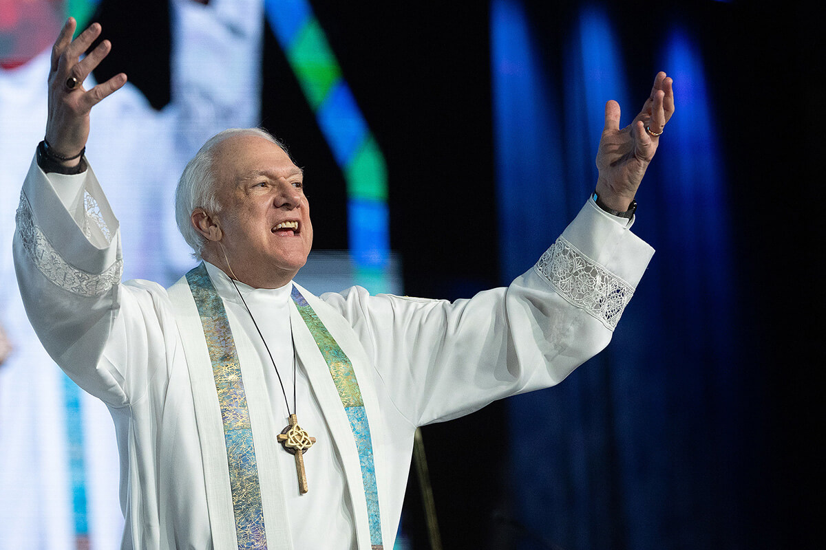 Bishop Thomas J. Bickerton gives the sermon during opening worship for the 2024 United Methodist General Conference in Charlotte, N.C. Bickerton, who was Council of Bishops president from 2022 to 2024, is among four bishops working with a task force that is examining the workload and number of U.S. bishops with plans to make recommendations that ultimately go before the 2028 General Conference. Photo by Mike DuBose, UM News.