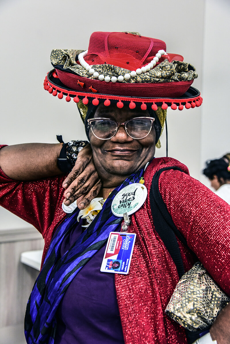 Sherri, known for her flamboyant fashion style, poses at First United Methodist Church in Austin, Texas, while enjoying the camaraderie of the church’s weekly spa day event. The ministry provides unhoused women with food, showers and free clothing. Photo by Andrea Turner, UM News.