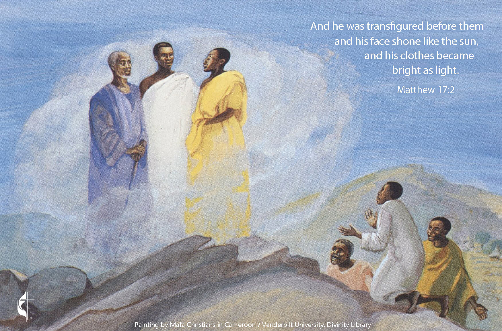 The Transfiguration, Jesus Mafa, courtesy of Vanderbilt University, Divinity Library; graphic by Laurens Glass, UM News
