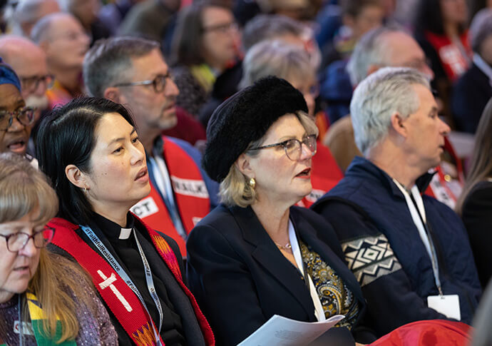 Participants sing during worship for “Faithful Resistance: A Public Witness for Immigrant Justice,” at Capitol Hill United Methodist Church in Washington. Photo by Mike DuBose, UM News.