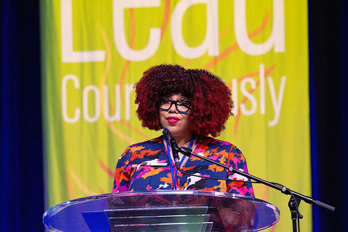 The Rev. Brittany Radford, Minnesota Conference director of racial equity and justice, speaks about her work during annual conference in St. Cloud, Minn., on June 11, 2025. File photo courtesy of the Communications Office of the Minnesota Conference. 