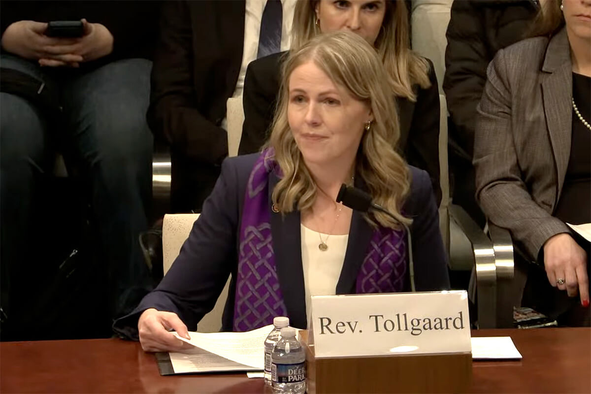 The Rev. Mariah Tollgaard, senior pastor of Hamline United Methodist Church in St. Paul, Minn., testifies March 4 before the U.S. House of Represenatives Oversight Committee. Also testifying were Minnesota Gov. Tim Walz and Attorney General Keith Ellison. Screen shot from U.S. House of Representatives Oversight Committee hearing via YouTube by UM News.