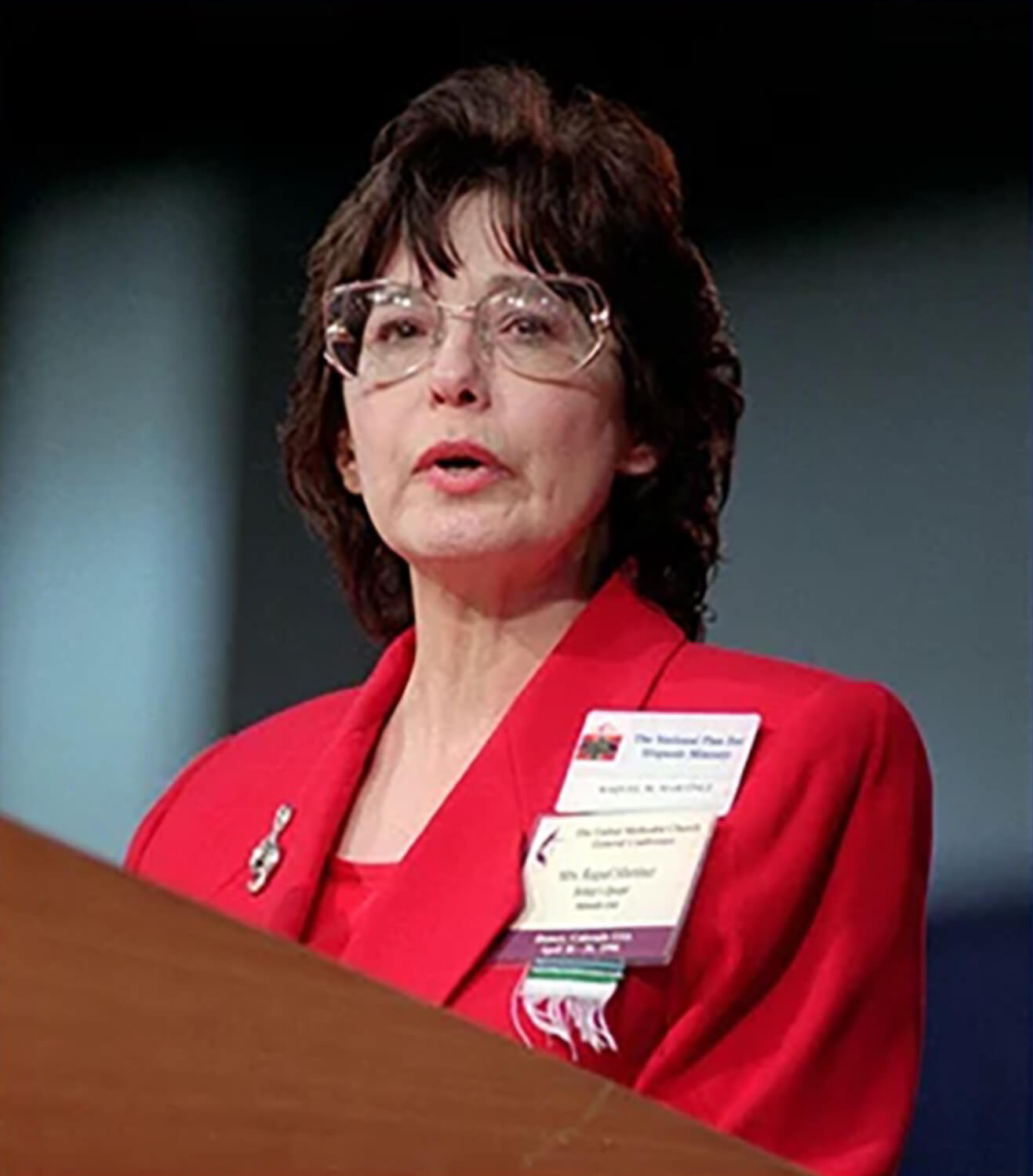 Raquel Martínez participates in the 1996 General Conference in Denver, Colorado, where the Spanish United Methodist Hymnal was officially presented, and she led the delegates in singing, “O for a Thousand Tongues to Sing.” Photo courtesy of the Martínez family.