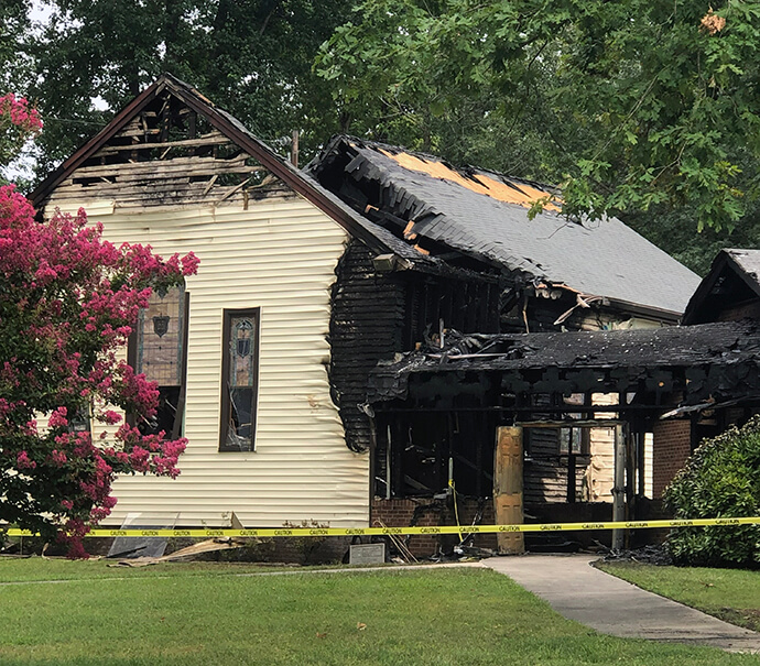 Celia Phelps United Methodist Church caught on fire because of a faulty air conditioner in August 2021. Sherwood Forest United Methodist Church donated $50,000 to Celia Phelps to help it rebuild. The money came from the proceeds of the sale of Wesley Memorial United Methodist Church, one of two churches in Winston-Salem, N.C., that merged to form Sherwood Forest. Photo courtesy of Celia Phelps United Methodist Church.