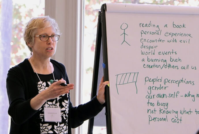 The Rev. Susan Mullin, a deacon from Minnesota, leads a session during an EarthKeeper training in 2016 at the Calvin Center in Hampton, Ga. File photo courtesy of UM Creation Justice Movement.