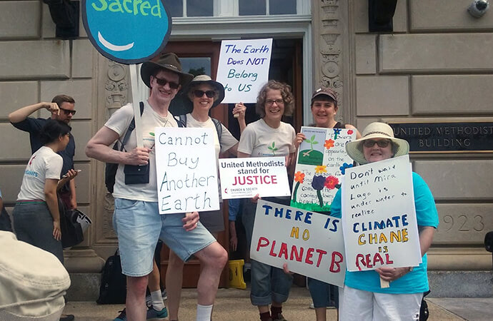 A group of EarthKeepers from Minnesota gather in front of the United Methodist Building in Washington, D.C., during an April 29, 2017, trip to the People’s Climate March. File photo courtesy of UM Creation Justice Movement.