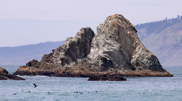 Rocks jut from the Pacific Ocean at Wright’s Beach near Bodega Bay, Calif. 