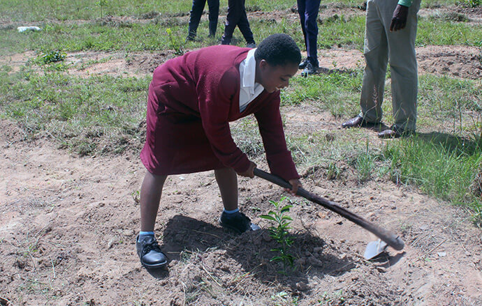 Tinevimbo Kamwendo désherbe et prépare les bacs lors de cours pratiques à la mission Hanwa. Photo de Kudzai Chingwe, UM News.