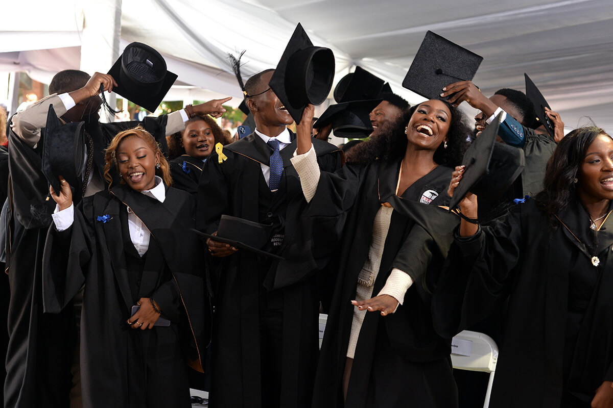 Graduates celebrate their achievements during Africa University’s 32nd commencement ceremony on June 6 in Mutare, Zimbabwe. Members of the class of 2026 hailed from 21 African countries and more than 10% received first-class degrees, the highest academic honor. Photo courtesy of the Africa University Public Affairs Office.