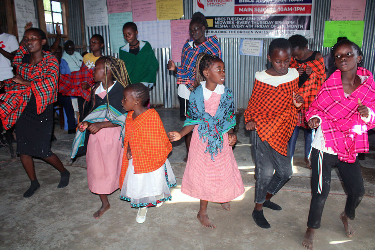 Girls involved with Parkview Kitengela United Methodist Church’s No Girl No Cry initiative dance at the church in Nairobi, Kenya. The ministry offers spiritual guidance and practical training to vulnerable girls in the community. Photo by Kudzai Chingwe, UM News. 