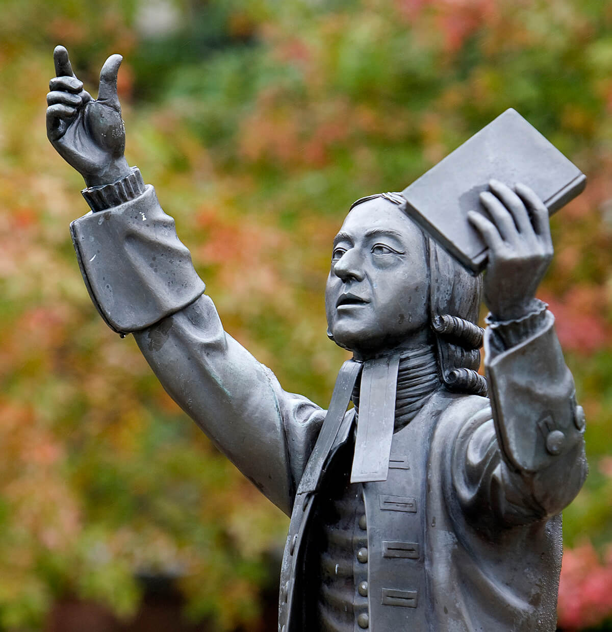 A statue of John Wesley, the founder of Methodism, stands in the center of campus at Asbury Theological Seminary in Wilmore, Ky. The United Methodist Church’s University Senate has decided to no longer list Asbury and Northeastern Seminary in Rochester, N.Y., as approved theological schools for preparing United Methodist pastors. Photo by Mike DuBose, UM News.