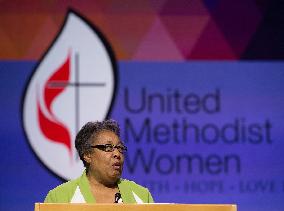 Clara Ester of the Alabama-West Florida Conference addresses the 2016 United Methodist General Conference in Portland, Ore. Ester, who was a United Methodist deaconess and respected civil rights advocate, died July 9 at age 77. File photo by Mike DuBose, UM News.  