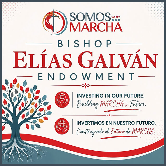 MARCHA is renewing its Elías Galván Endowment Fund to strengthen the organization’s mission and long-term financial sustainability. The fund honors Galván, the first Hispanic United Methodist bishop. Illustration courtesy of MARCHA.