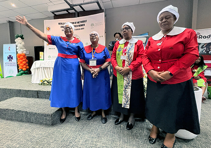 World Federation of Methodist and Uniting Church Women members sing during the organization’s national conference held in Harare, Zimbabwe. The organization comprises members from The United Methodist Church, The Methodist Church in Zimbabwe and Africa Methodist Episcopal Church. Photo by Eveline Chikwanah, UM News.