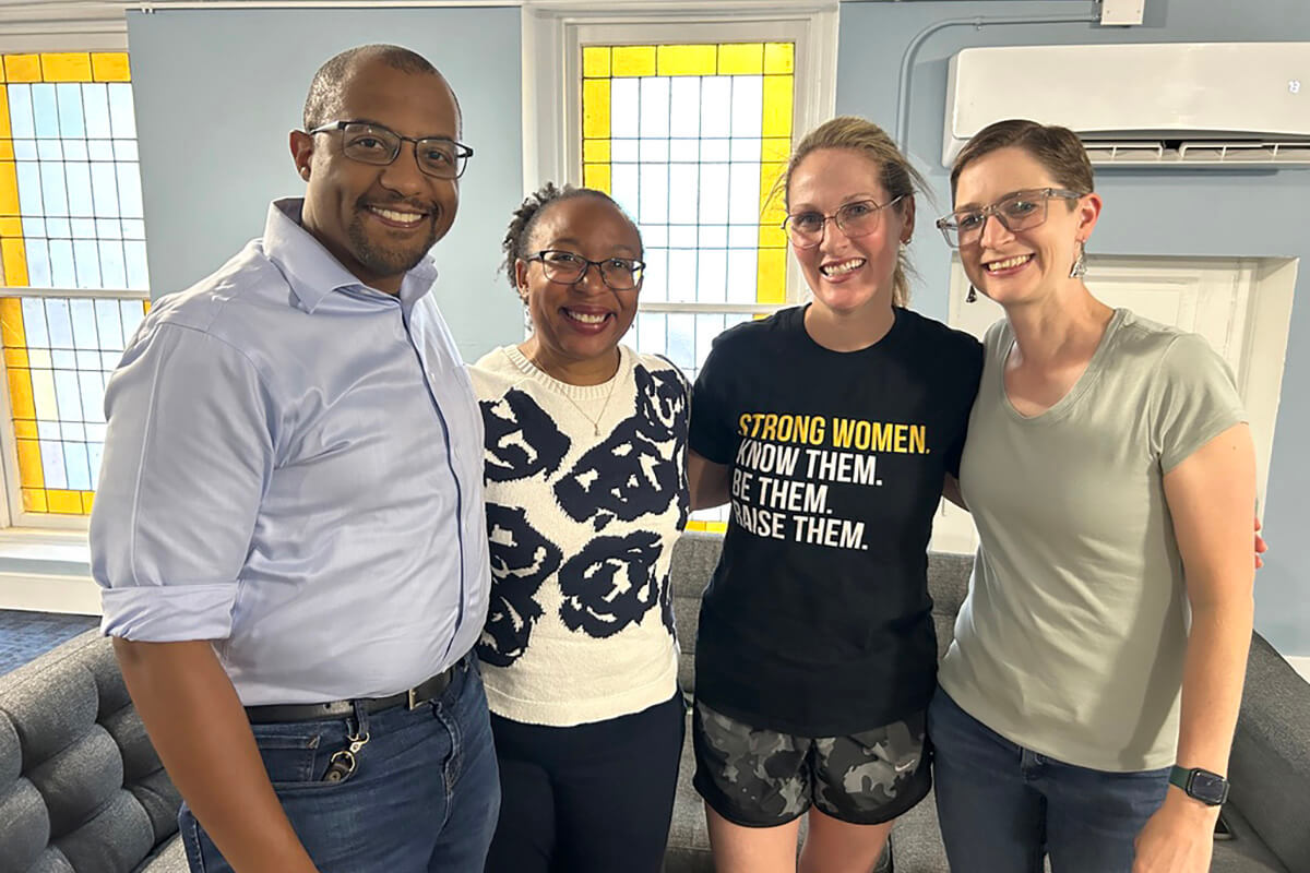 Pastors and lay members of Ben Hill United Methodist Church and St. Paul United Methodist Church in Atlanta shared their experience studying Howard Thurman’s “Jesus and the Disinherited” on the UM News podcast “Signs of Life.” From left are Nate Abrams and the Rev. Joya Abrams from Ben Hill and Annie Jackson and the Rev. Cassie Rapko from St. Paul. Photo by Ben Ward, UM News. 