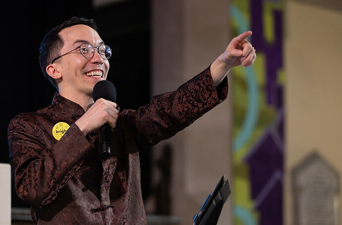 The Rev. Tyler Ho-Yin Sit gives the sermon during morning worship on Oct. 23 at the United Methodist Leadership Gathering in Calgary, Canada. Photo by Mike DuBose, UM News.